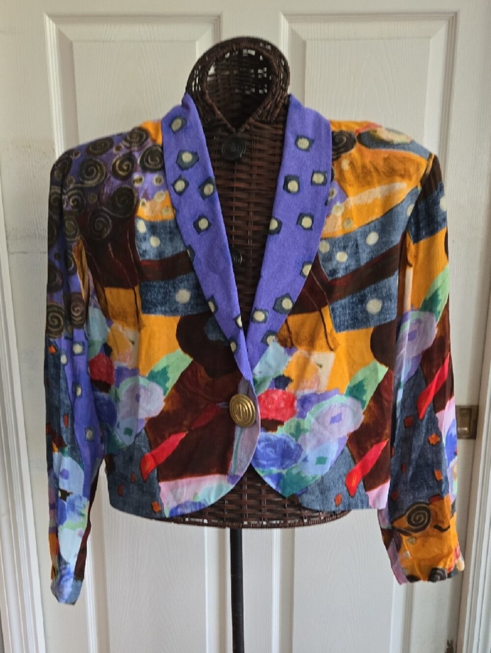 Carole Little Multicolor Abstract Blazer with Purple Accents-Size 12 - Picture 9 of 10